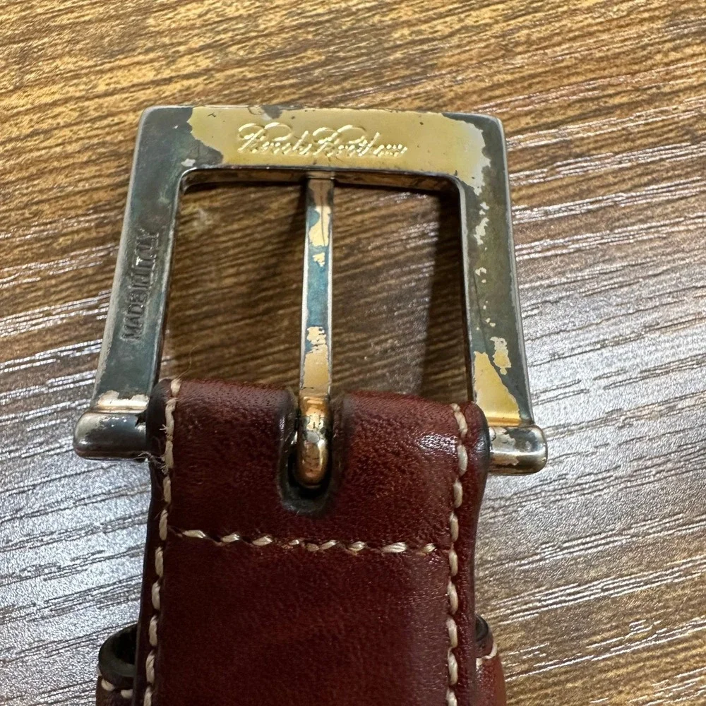 Brooks Brothers Mens Brown Leather Belt Made in Italy Contrast Stitch Size 40